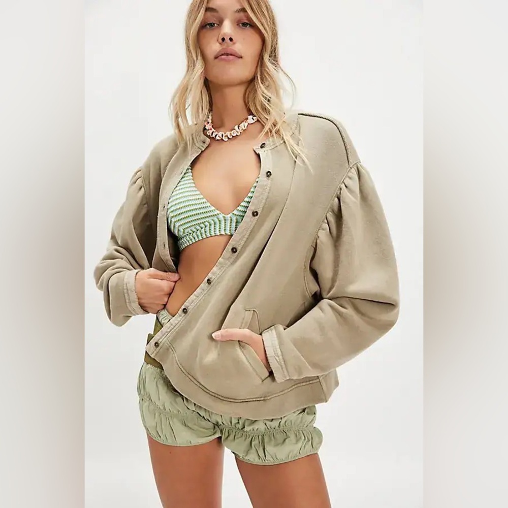 Free People Oversized Button-Front Cardigan in Beige/Tan